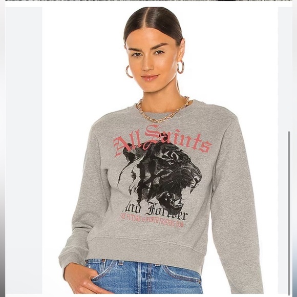 All Saints Forever Forever Tiger Tessa Sweatshirt 🩶 🐅 - Picture 1 of 10